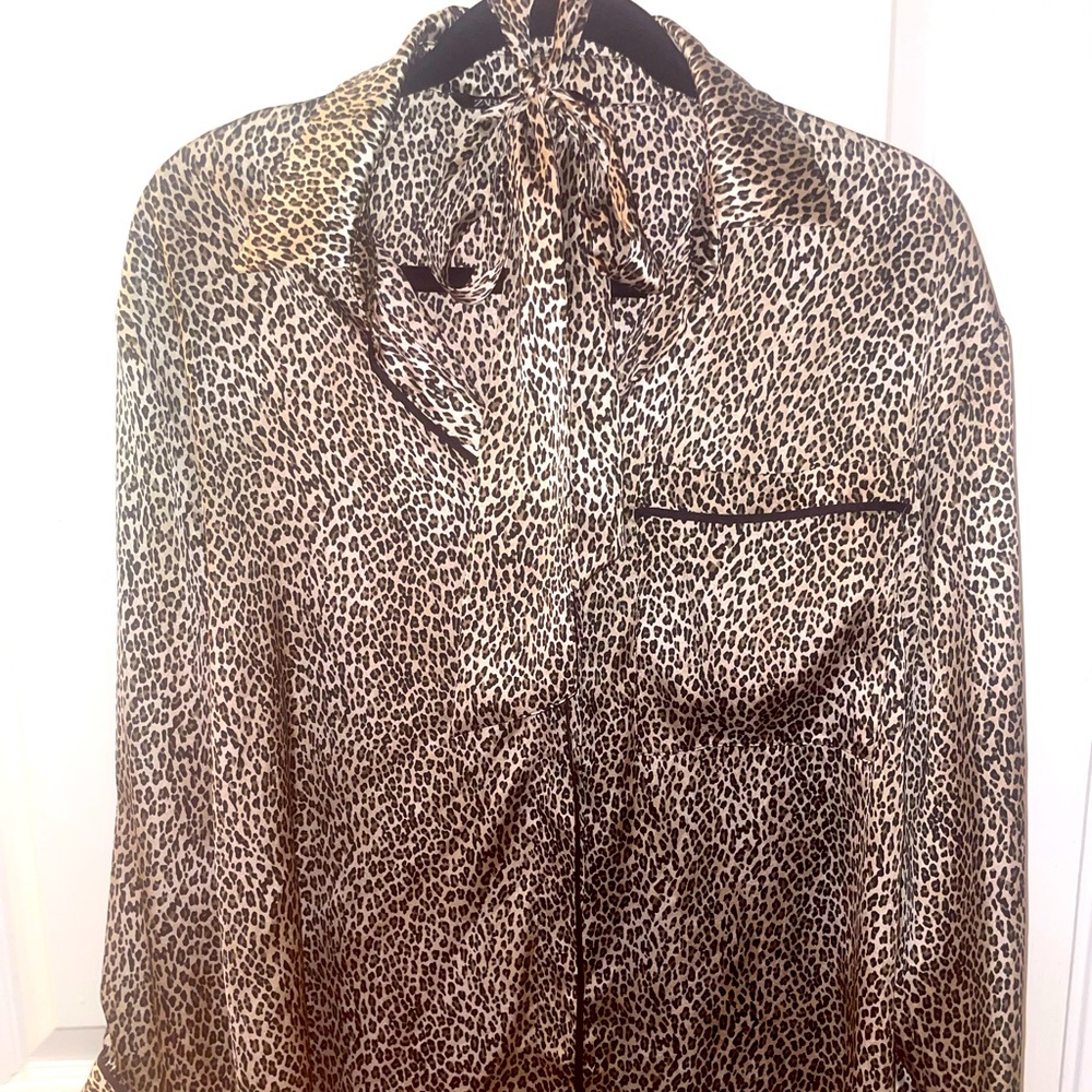 ZARA Satin Leopard Blouse